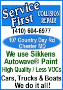 Service First Collision Repair - 
Cars - Trucks and Boats.  We do it all!  Proudly using Sillens Autowave Paint - We've gone green!